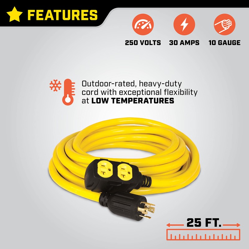 Champion Power Equipment 25-Foot 30-Amp 125/250-Volt Duplex-Style Generator Extension Cord