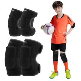 EULANT Adjustable Soft Elbow Pads and Knee Pads for Kids, Child Protective Pad Sets for Bicycle Roller Skating Basketball Football Volleyball Dancing Kneeling,Black M
