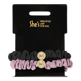 SHE'S FREE STYLE JUST FOR YOU Soft Satin Scrunchies for Women, Elastic Hair Scrunchie Set, Slip Silk Skinny Hair Ties (2 Pcs) (Pink+Black)