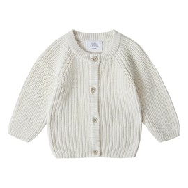 Stellou & friends 100% Cotton Chunky Ribbed Knitted Cardigan for Boys & Girls Ages 0-6 Years White