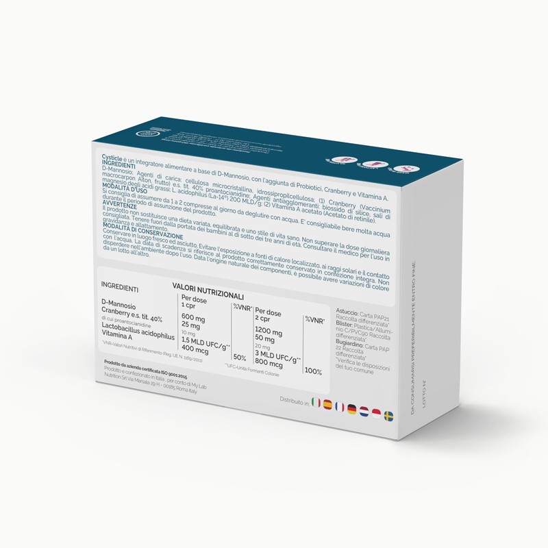 CYSTICLE | D-Mannosio Puro 1200mg | Integratore Cistite, con Mirtillo