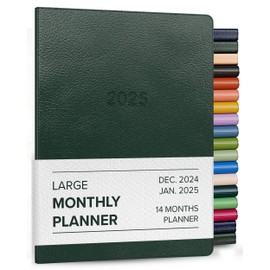 Harbor Large Monthly Planner 2025, Calendar Planner and Notebook, Durable Faux Leather, 14 Months, 96 Pages, Softcover & Lightweight - Leida Pine - 9.75 x 7.5 "