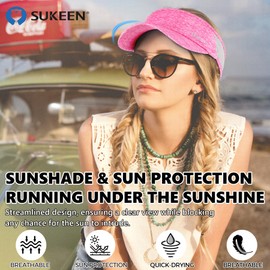 Sukeen Sports Sun Visor Men Women Lightweight Portable Cooling Stretchy Visor Hat for Running, Golf, Daily Wear Pink