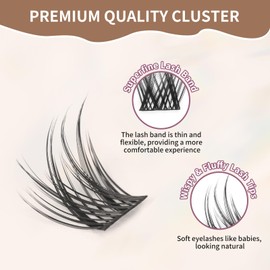 Lash Clusters 80 Pcs Cluster Lashes Natural Look DIY Eyelash Extension Manga Individual Lashes 10-16mm Mixed D Curl Wispy Fluffy Anime Lash Clusters Super Thin Band, Soft & Reusable