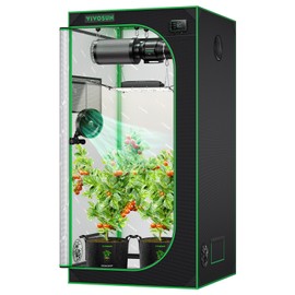 VIVOSUN G336 36"x36"x72" Grow Tent, 3x3 FT Advanced Gray Mylar Tent with 19mm Poles, Observation Window and Floor Tray for Hydroponic Plants for VS2000/VS3000