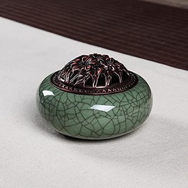 Celadon Incense Burner Bowl - Ceramic Handmade fine Art, with Incense ash Collector, Green Model, Perfect Blend of Home Decoration and Yoga Meditation Storage trinkets.