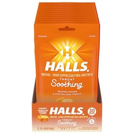 Halls HALLS Throat Soothing Honey Cough Drops, 12 Bags of 30 Drops (360 Total Drops)