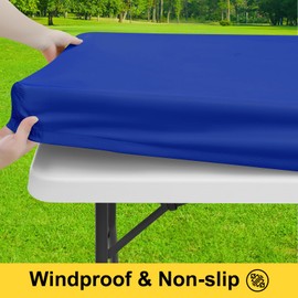 Smiry Picnic Table Cover with Bench Covers, Waterproof Elastic Fitted Polyester Tablecloths for 6 Ft Rectangle Tables, Washable Windproof Tablecloth for Camping, RV & Outdoor (Blue, 30x72 Inches)