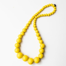 Heritage Hues Chunky Wooden Bead Unisex Necklace 80cm – Statement design - Yellow
