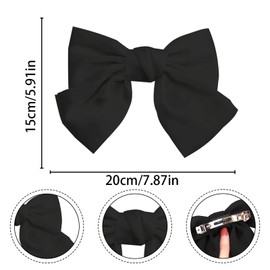 AYNKH 2 Pcs Solid Colour Large Bow Spring Clips, Satin Short Flutter Bow Hair Clips, French Soft Satin Bow Hair Clips for Girls Women, for School, Prom, Daily, Sport