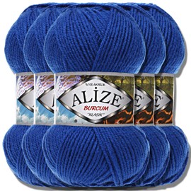 Alize 5 x 100 g Burcum Klasik Classic Turkish Premium Wool, 100% Acrylic Hand Knitting Yarn, Plain | Yarn, Baby Wool, Knitting Yarn, Baby Crochet, Knitting (Royal Blue 141)