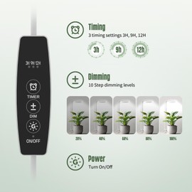 GLOWRIUM Grow Lights for Indoor Plants, LED Full Spectrum Growing lamp with Detachable Base, 10 Level Dimmable, 3/9/12H Timer, 9-24 Inches Height Adjustable, Suit for Desk Succulents Mini Small Plants