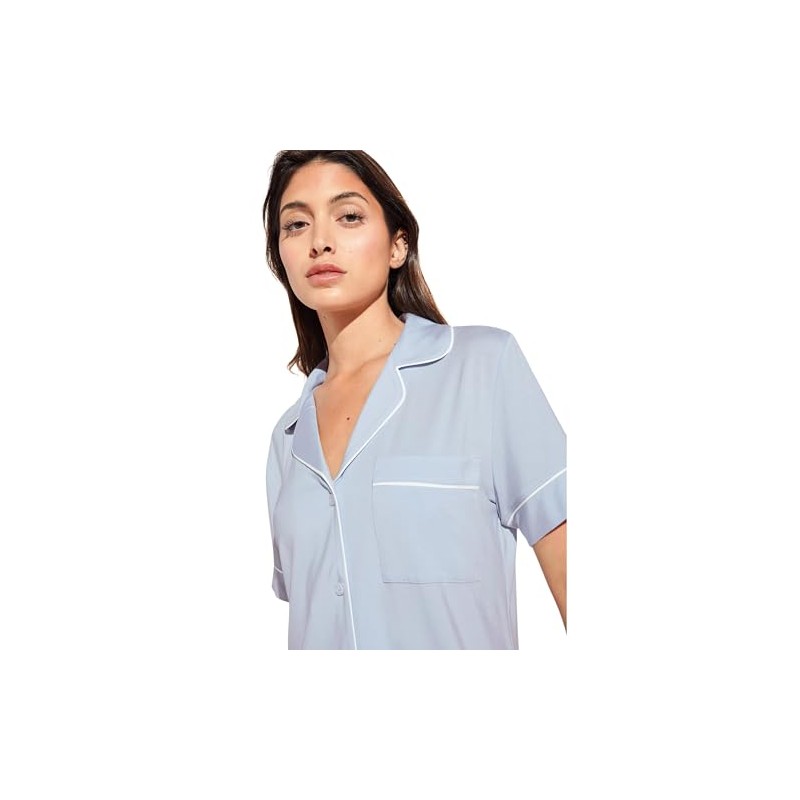 Eberjey Gisele - The Cropped Pajama Set Ice Blue/Ivory MD