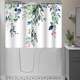 Ruelvth Short Shower Curtain, Waterproof Spring Green and Blue Eucalyptus Shower Curtain with Hooks for Walkin Tub or Step in Tub, 72x48 inch