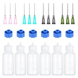 Byttlerom 6pcs Needle Tip Squeeze Bottles, 30ml Plastic Squeezeable Dropper Bottle, 14ga 16ga 18ga 20ga Blunt Needle Tips for Glue
