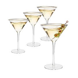 Gold Rim Glasses 10 oz, Set of 4 Gold Rim Classic Manhattan Glasses For Martini, Cocktails, Champagne, Water & Wine - Classic Coupes Gilded Rimed, Crystal with Stems, Coupe - The Wine Savant