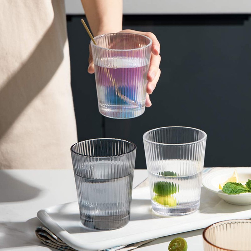 Sizikato Set of 4 Classic Vertical Stripes Clear Tumbler, 8-Ounce