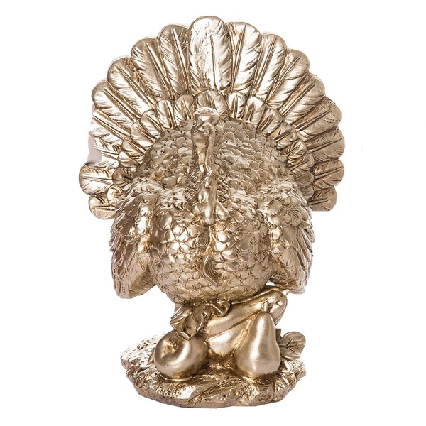 One Holiday Way 12-Inch Decorative Gold Turkey Decor for Thanksgiving