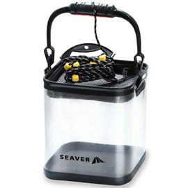 Fishing Bucket Transparent Selectable 3 Piece Set 【Fish Clearly Visible】Fishing Tools Water Pump Folding Pliers Fish Grip 8 inches (20 cm) 9.4 inches (24 cm) SEAVER