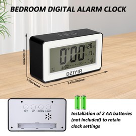 DZIYIR Bedroom Digital Battery-Powered Clock with 3 Sets of 5-Minute Snooze Alarms, Night Backlight, Suitable for Desktop, Bedside, Travel, and Office (Black).