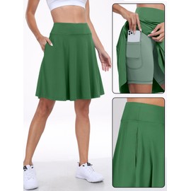 ANRABESS Women Knee Length Tennis Golf Skorts Skirts Summer High Waisted Athletic Skirt Casual Travel Built-in Shorts Clothes Deep Green Small