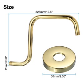 uxcell Shower Head Extension Arm with Flange 325mm(12.8") Length Stainless Steel Shower Head Extender Straight Pipe Fitting Pipe Extension for Bathroom (Gold Tone,S Shaped)