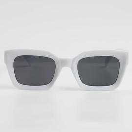 What Say Classic UV400 Men's Women's Case with Television Cut Frame Sunglasses, Color Lens, Clear Lens, Date Glasses, UV 400, smoke/white