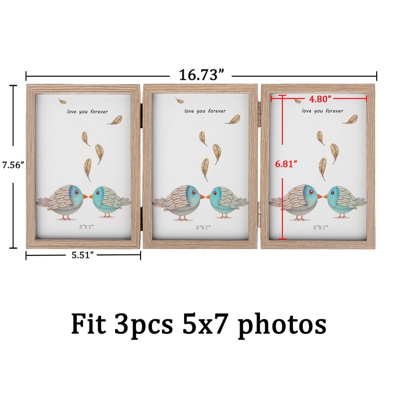 ORIVAN 5x7 Triple Picture Frame Hinged 3 Photos Folding Photo
