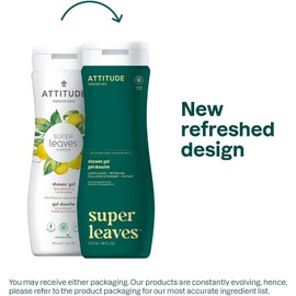 ATTITUDE Body Wash, EWG Verified Shower Gel, Dermatologically Tested, Plant and Mineral-Based, Vegan Personal Care Products, Lemon Leaves, 473 mL