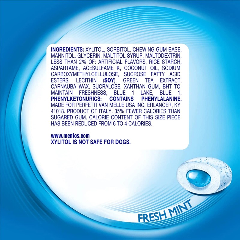 Mentos Pure Fresh Chewing Gum with Xylitol, Fresh Mint, 50