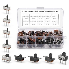 110PCS SPDT Mini Slide Switch Kit Micro Switch 9Values readboard Switches 1p2t Toggle Switches 2 Position 3 Pin Miniature Vertical Panel Mount Knob, SS12D00 SS12F15 SS12D10 SS12F44