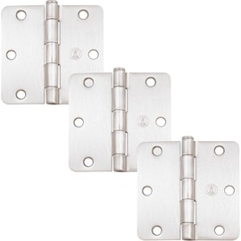 Stone Harbor Hardware 3-1/2" Door Hinges, 1/4" Radius Corner, Satin Nickel, 3-Pack