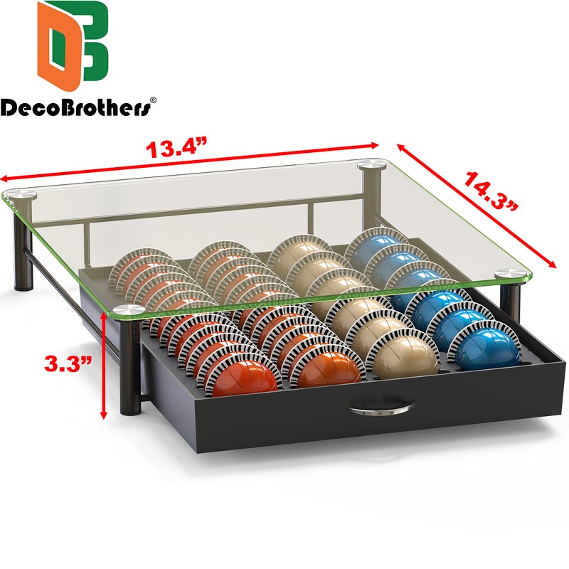 DecoBrothers Crystal Tempered Glass Vertuo Pod Holder Drawer, 24 Large