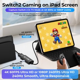 Guermok 4K USB3.0 Video Capture Card with PD 100W, 4K@60FPS or 2K@144FPS HDMI to USB-A/C Capture Card for Streaming, Works with Pad, Tablet, MacOS, Switch2/1, Laptop, PC, Camera, VR, Black