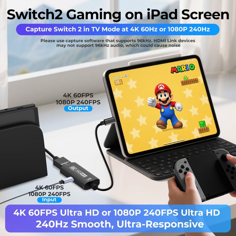 Guermok 4K USB3.0 Video Capture Card with PD 100W, 4K@60FPS