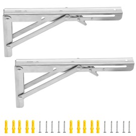 Ruidee 2Pcs Folding Shelf Brackets 250mm Metal Support Bracket Wall Mounted Folding Table Hinge for Kitchen Bedroom Work Bench (ZD/Silver/10in)