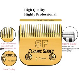 Detachable Pet Dog Grooming Clipper Ceramic Blades Set,Compatible with Andis,Oster A5,Wahl KM10 Series Clippers,Gold (7FC# 2 Pack)