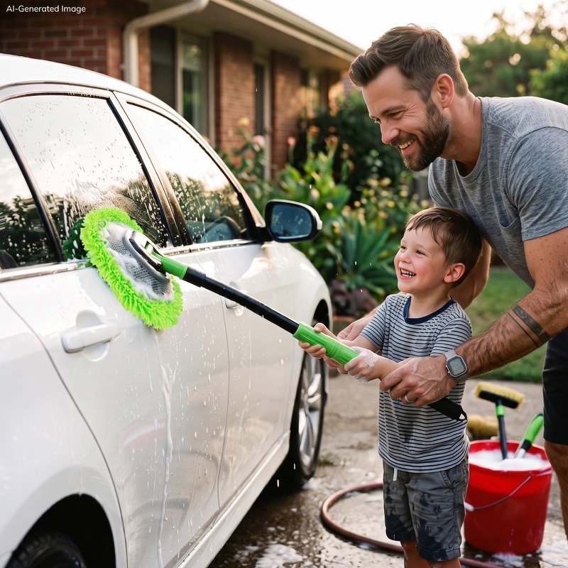 Car Wash Brush Kit, Long Handle, Microfiber Wash Mop, 15°