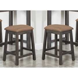Liveasy Furniture Backless Counter Stool Set of 2, Counter Height Stools 24 Inch Upholstered Bar Stools for Kitchen Counter (Grey)