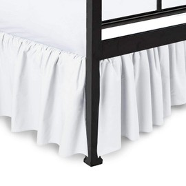 Falda de cama con volantes blanca Queen – Volantes de calidad de hotel para camas Queen con caída de 18 pulgadas – Falda de cama Queen con plataforma, faldas de cama 100% microfibra con división en la esquina (blanco)