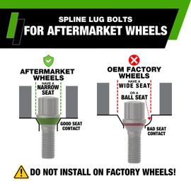 DPAccessories Black M14x1.50 Lug Bolts for Aftermarket Wheels | Spline Bolt | 27mm Shank | Set of 16 | BS27K5HE-BK04016