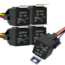 Kalmaegee 5 Pack Relay 12V 40A, 5 Pin Relay SPDT with Sockets and Wiring Harness Relay Switch Kits for Car Truck Motorcycle Boat