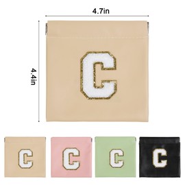 AIBFRID 4 PCS Small Initial Makeup Bag for Purse Mini Portable Cosmetic Bags for Women Coin Purse Lipstick Cosmetic Accessories Organizer Small Travel Kit Storage Pouch (C, Middle (4.7” W x 4.5” H))