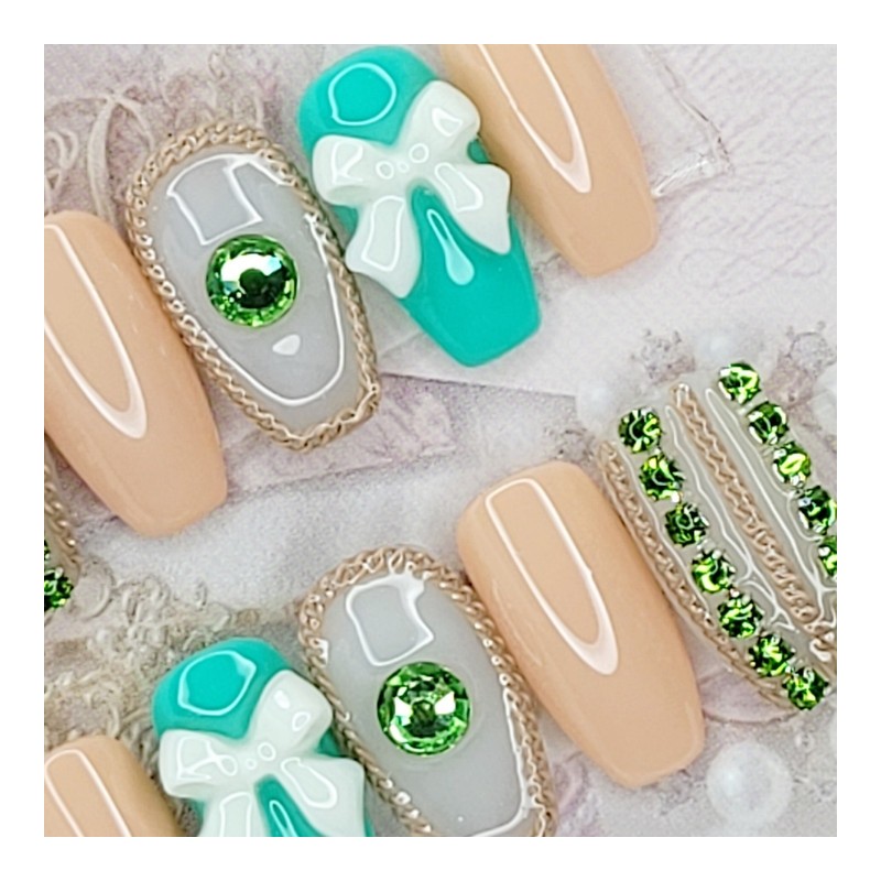 Beige chain handmade nail tip - Oval / 베이지 체인