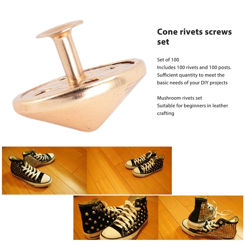 100 Sets Mushroom Rivets Stud 22mm DIY Iron Cone Spikes