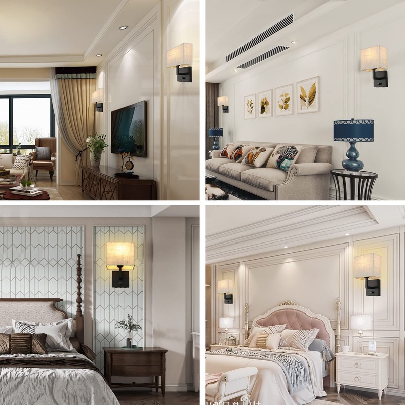 wkeessee Bedside Wall Mount Light with Dimmer Switch and Two