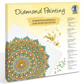 Ursus 43520007F Diamond Painting Mandala Set 7, Craft Set with Stones in Mint, Orange and Yellow Tones to Design Yourself, One Canvas Approx. 30 x 30 x 1.5 cm