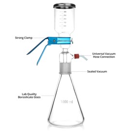 QWORK Glass Vacuum Filtration Distillation Apparatus, 1000ml - Includes Graduated Funnel, Filter Flask, Clamp - 10 Micron Pore Size - Compatible with 42-60mm Membrane Filter Paper