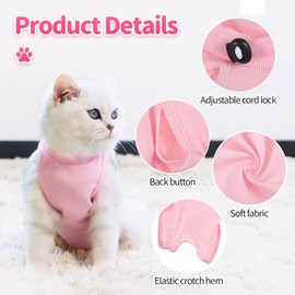 Cat Professional Recovery Suit for Abdominal Wounds or Skin Diseases, Vest Bodysuit Cat Onesie Anti Licking Vest Shirt,Surgical Shirt Cat Clothing Pajama Suit, Prevent Licking After Surgery,Pink