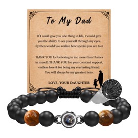 CheersLife Men's Bead Bracelet Made of Onyx Natural Stone Beads Tiger's Eye I Love You Projection Stone 100 Language Bracelet Black 8 mm Braided Natural Stone Bracelets Gift for Him, Stainless Steel,